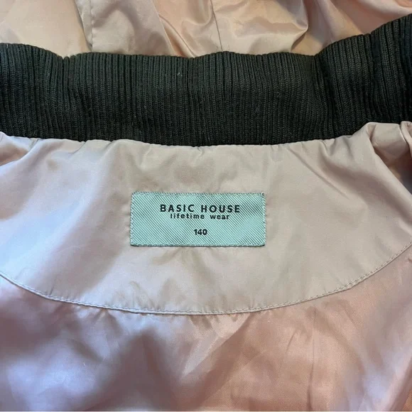 Basic House Korean Down Pink Puffer Fur Trim Hood Parka Jacket Size Small AS-IS - Picture 7 of 16